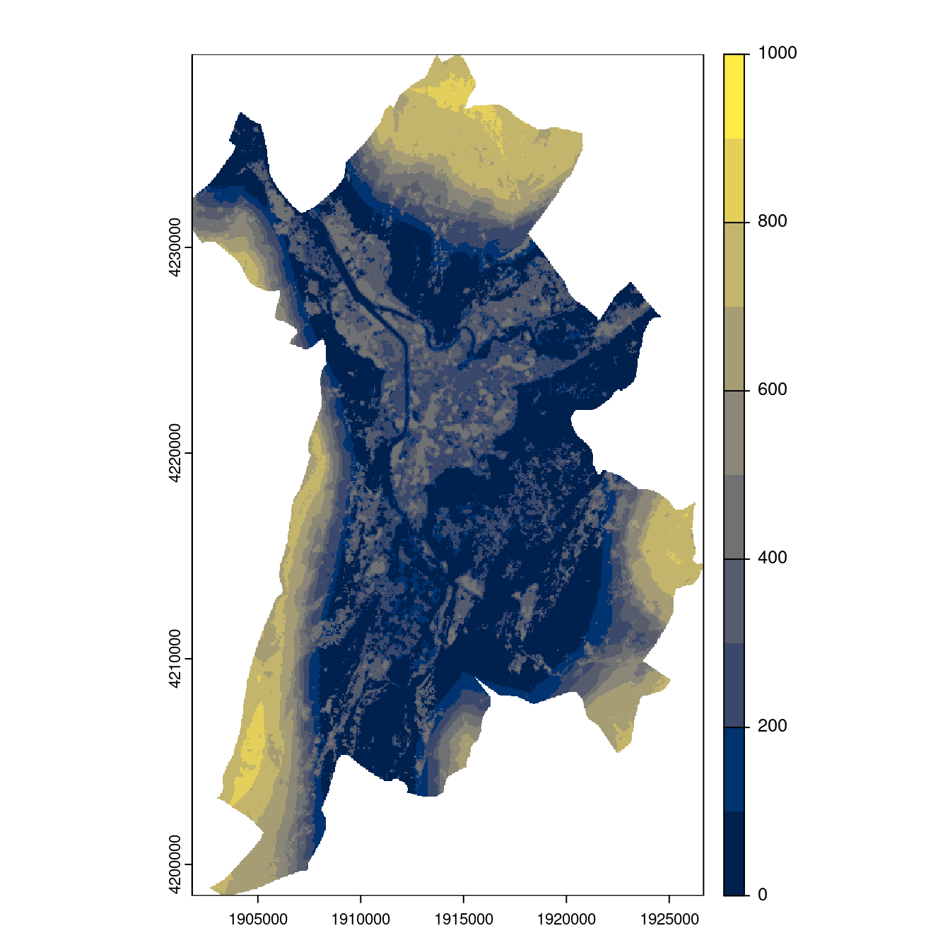 Projection des distributions potentielles contemporaine et futures jusqu'à l'horizon 2100 sous le scénario SSP5-8.5 (modèle d'ensemble, GCM IPSL).