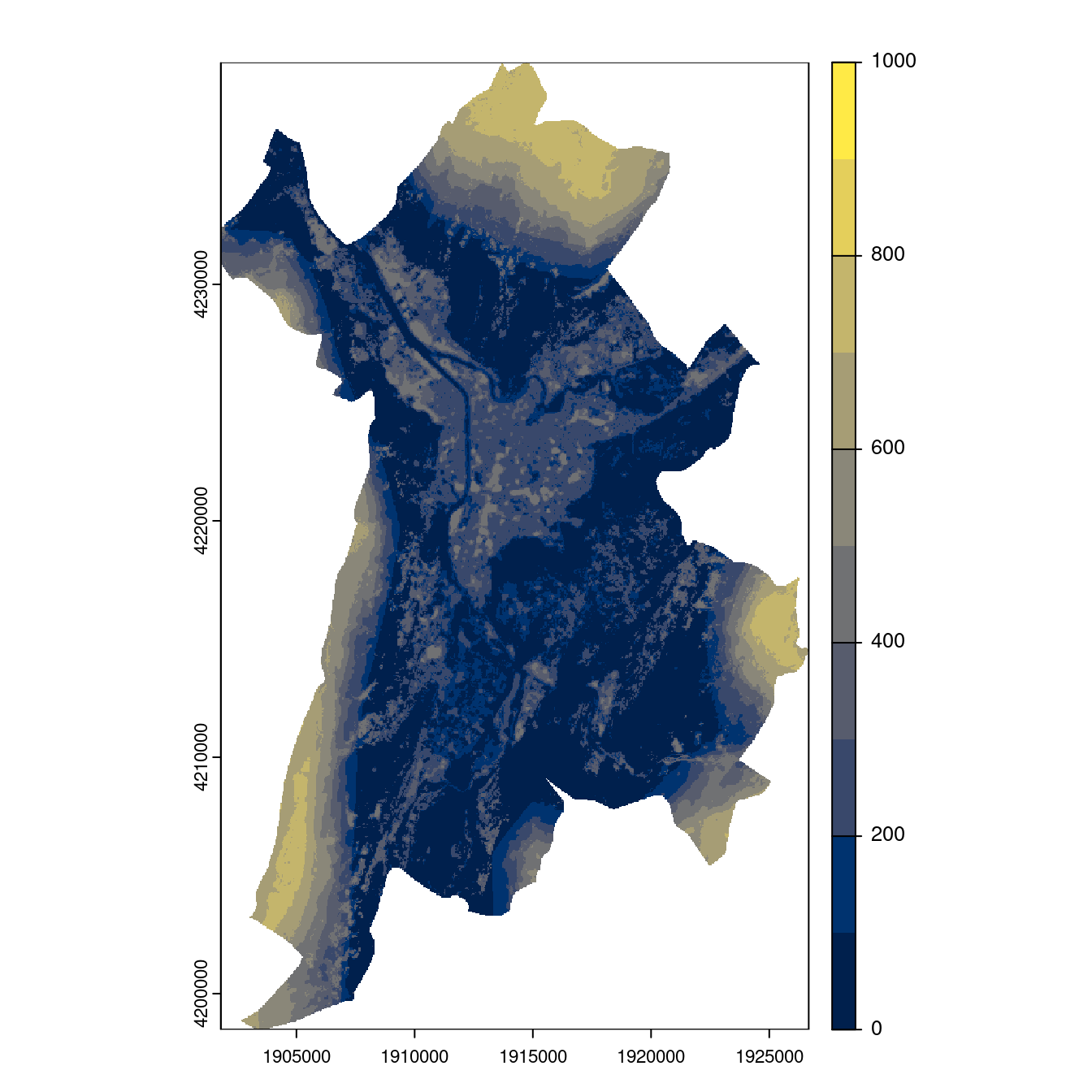 Projection des distributions potentielles contemporaine et futures jusqu'à l'horizon 2100 sous le scénario SSP5-8.5 (modèle d'ensemble, GCM IPSL).