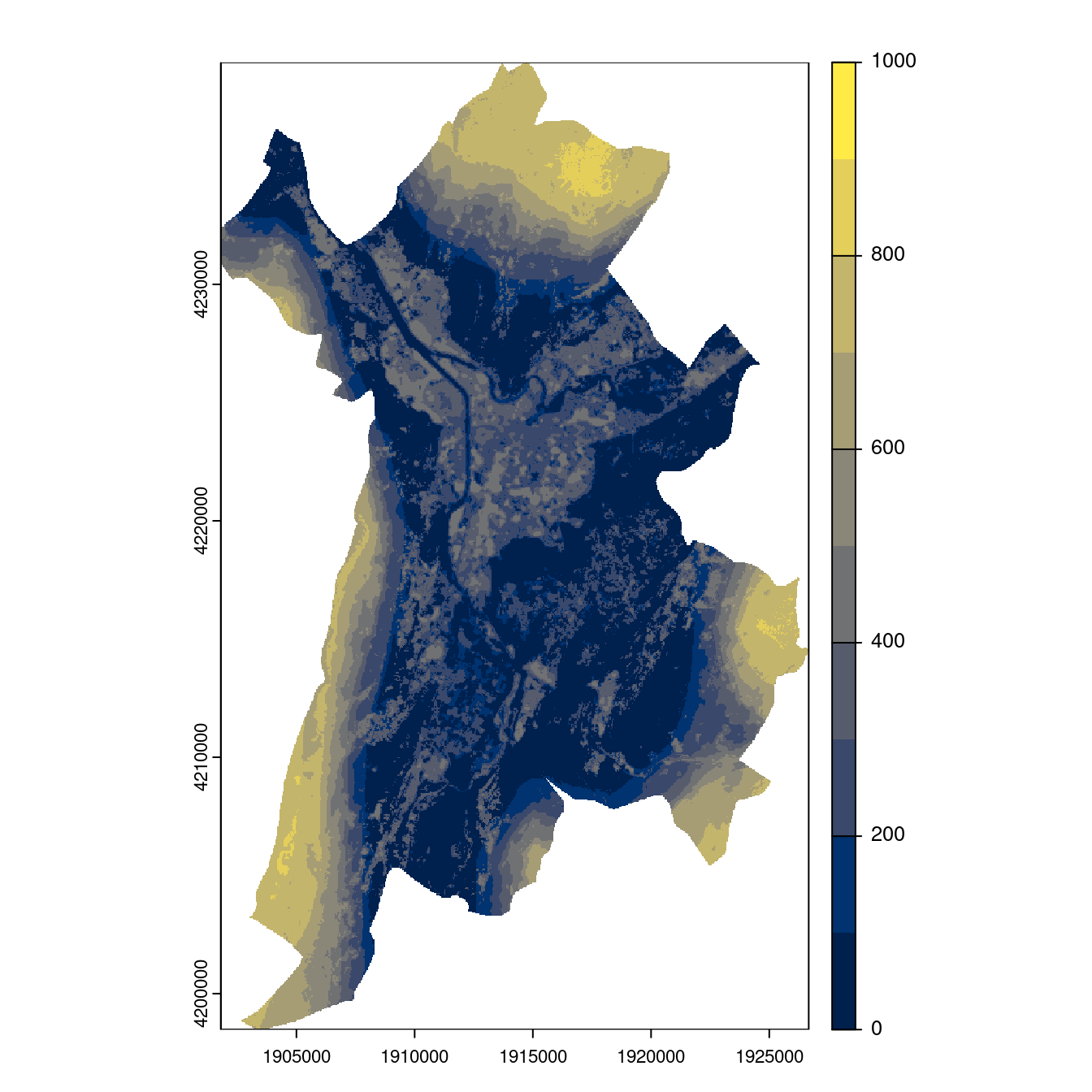 Projection des distributions potentielles contemporaine et futures jusqu'à l'horizon 2100 sous le scénario SSP5-8.5 (modèle d'ensemble, GCM IPSL).