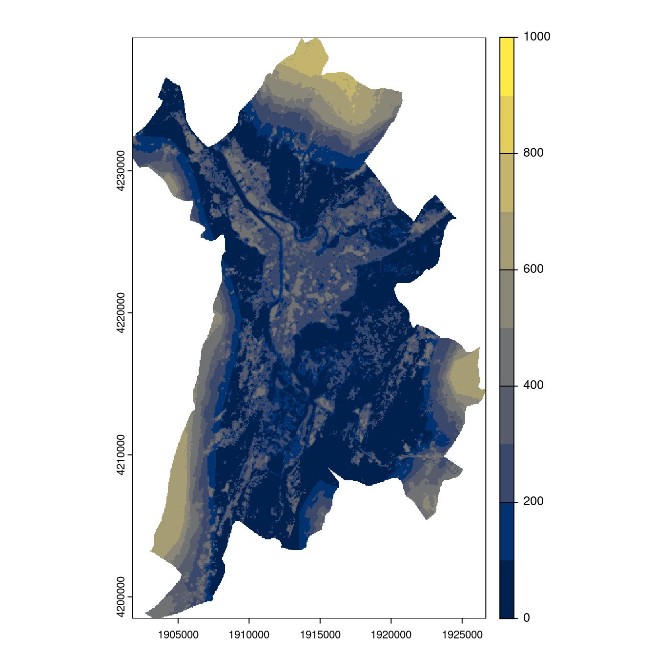 Projection des distributions potentielles contemporaine et futures jusqu'à l'horizon 2100 sous le scénario SSP5-8.5 (modèle d'ensemble, GCM IPSL).