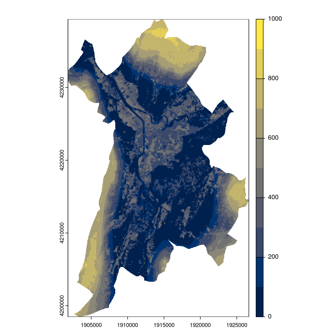 Projection des distributions potentielles contemporaine et futures jusqu'à l'horizon 2100 sous le scénario SSP5-8.5 (modèle d'ensemble, GCM IPSL).