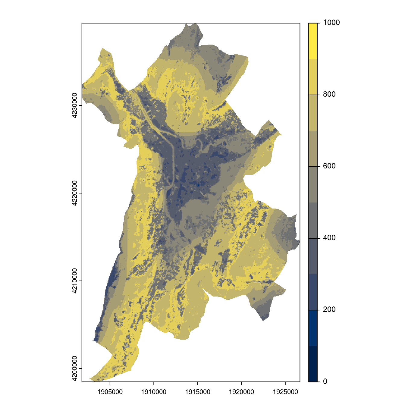 Projection des distributions potentielles contemporaine et futures jusqu'à l'horizon 2100 sous le scénario SSP5-8.5 (modèle d'ensemble, GCM IPSL).