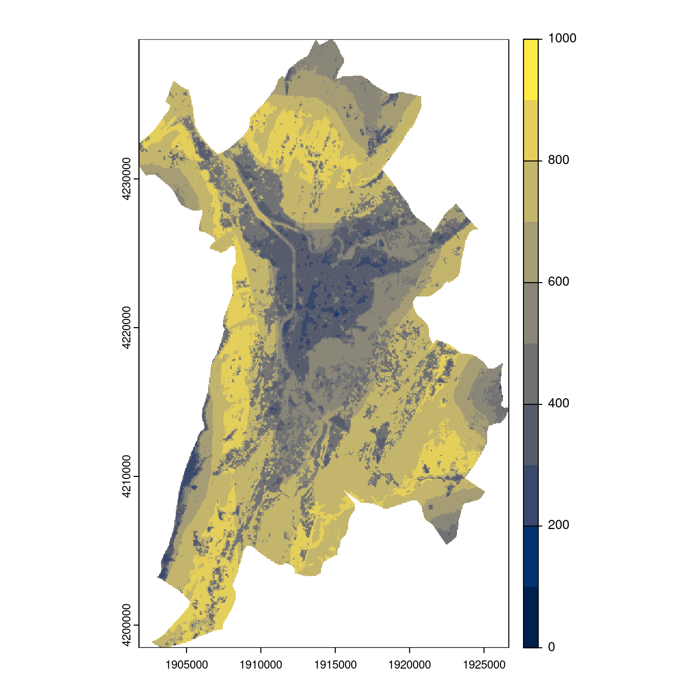 Projection des distributions potentielles contemporaine et futures jusqu'à l'horizon 2100 sous le scénario SSP5-8.5 (modèle d'ensemble, GCM IPSL).