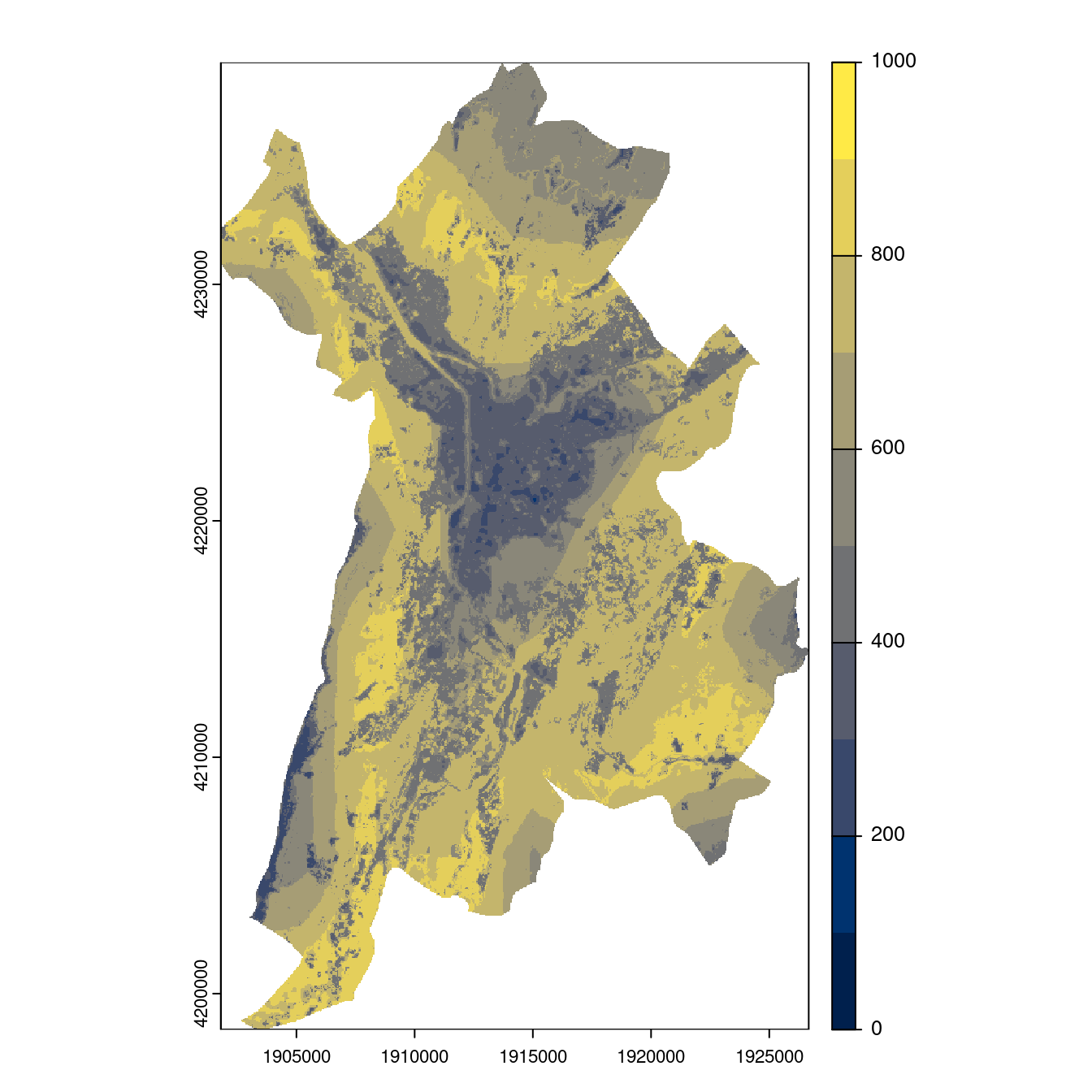Projection des distributions potentielles contemporaine et futures jusqu'à l'horizon 2100 sous le scénario SSP5-8.5 (modèle d'ensemble, GCM IPSL).