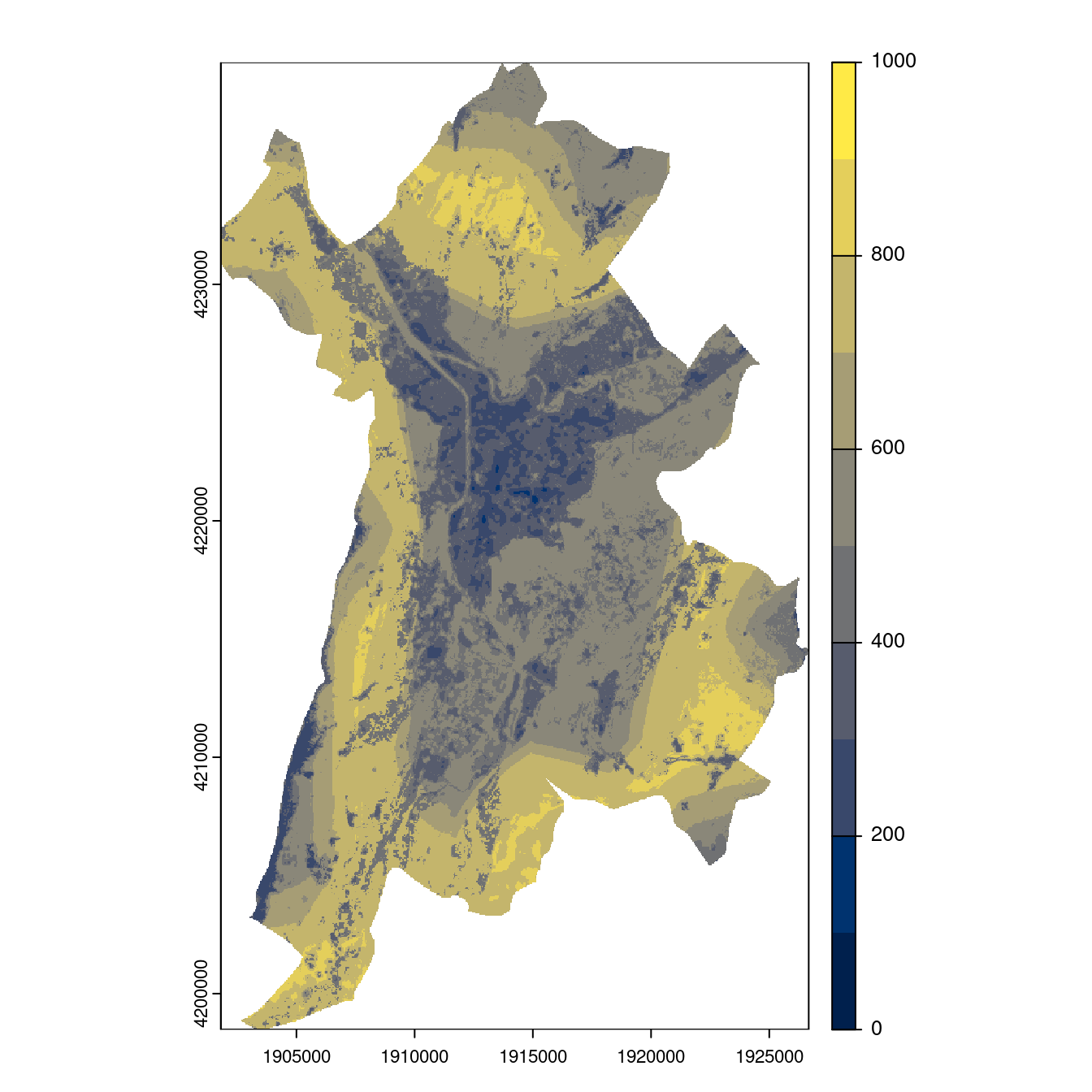 Projection des distributions potentielles contemporaine et futures jusqu'à l'horizon 2100 sous le scénario SSP5-8.5 (modèle d'ensemble, GCM IPSL).