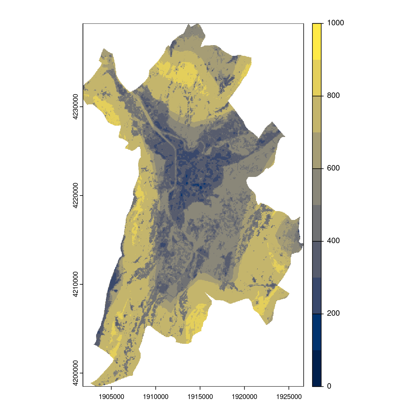 Projection des distributions potentielles contemporaine et futures jusqu'à l'horizon 2100 sous le scénario SSP5-8.5 (modèle d'ensemble, GCM IPSL).