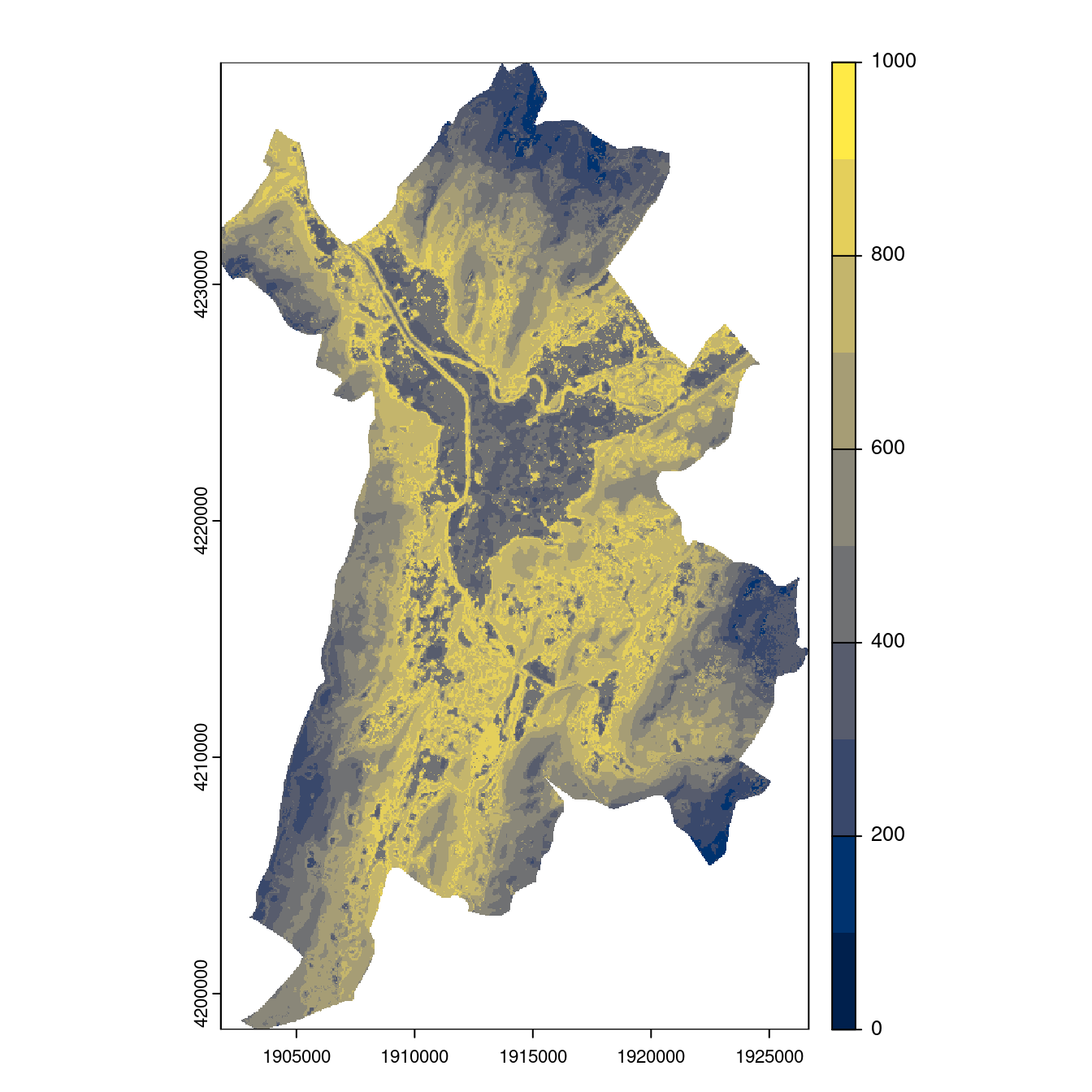 Projection des distributions potentielles contemporaine et futures jusqu'à l'horizon 2100 sous le scénario SSP5-8.5 (modèle d'ensemble, GCM IPSL).