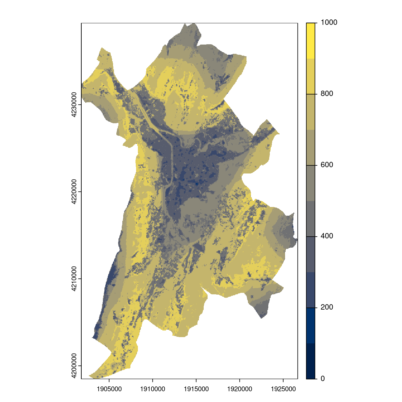 Projection des distributions potentielles contemporaine et futures jusqu'à l'horizon 2100 sous le scénario SSP5-8.5 (modèle d'ensemble, GCM IPSL).