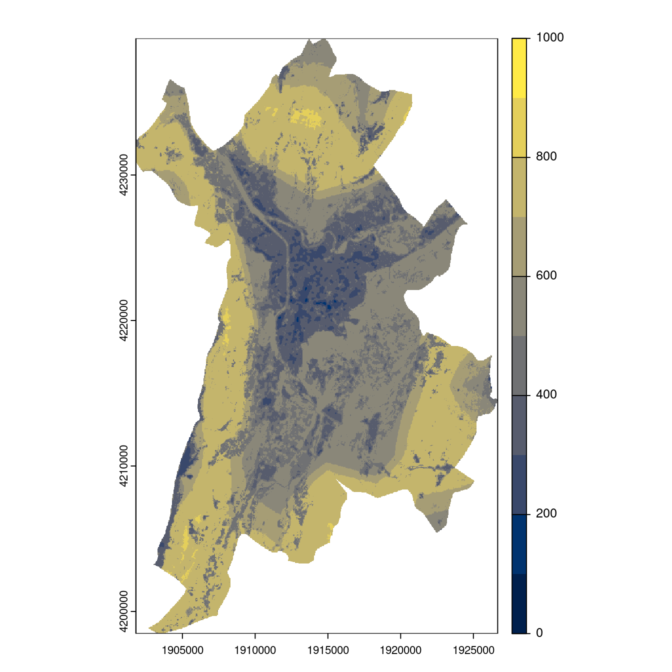 Projection des distributions potentielles contemporaine et futures jusqu'à l'horizon 2100 sous le scénario SSP5-8.5 (modèle d'ensemble, GCM IPSL).
