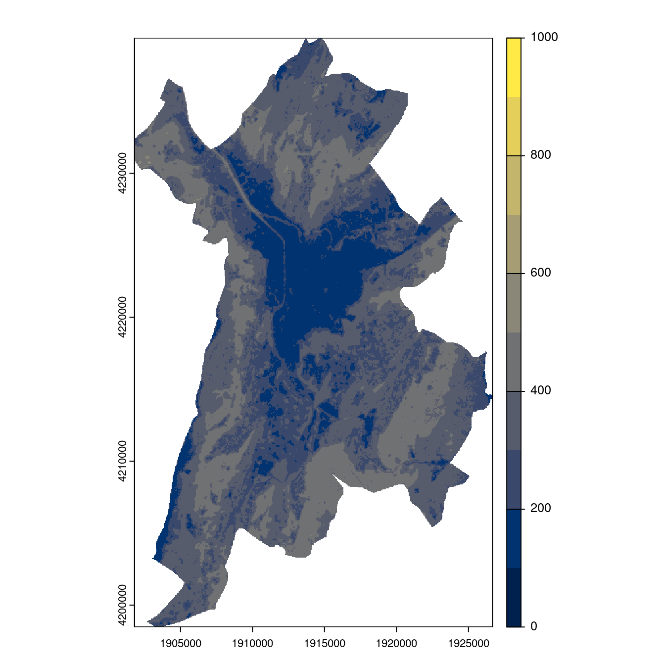 Projection des distributions potentielles contemporaine et futures jusqu'à l'horizon 2100 sous le scénario SSP5-8.5 (modèle d'ensemble, GCM IPSL).
