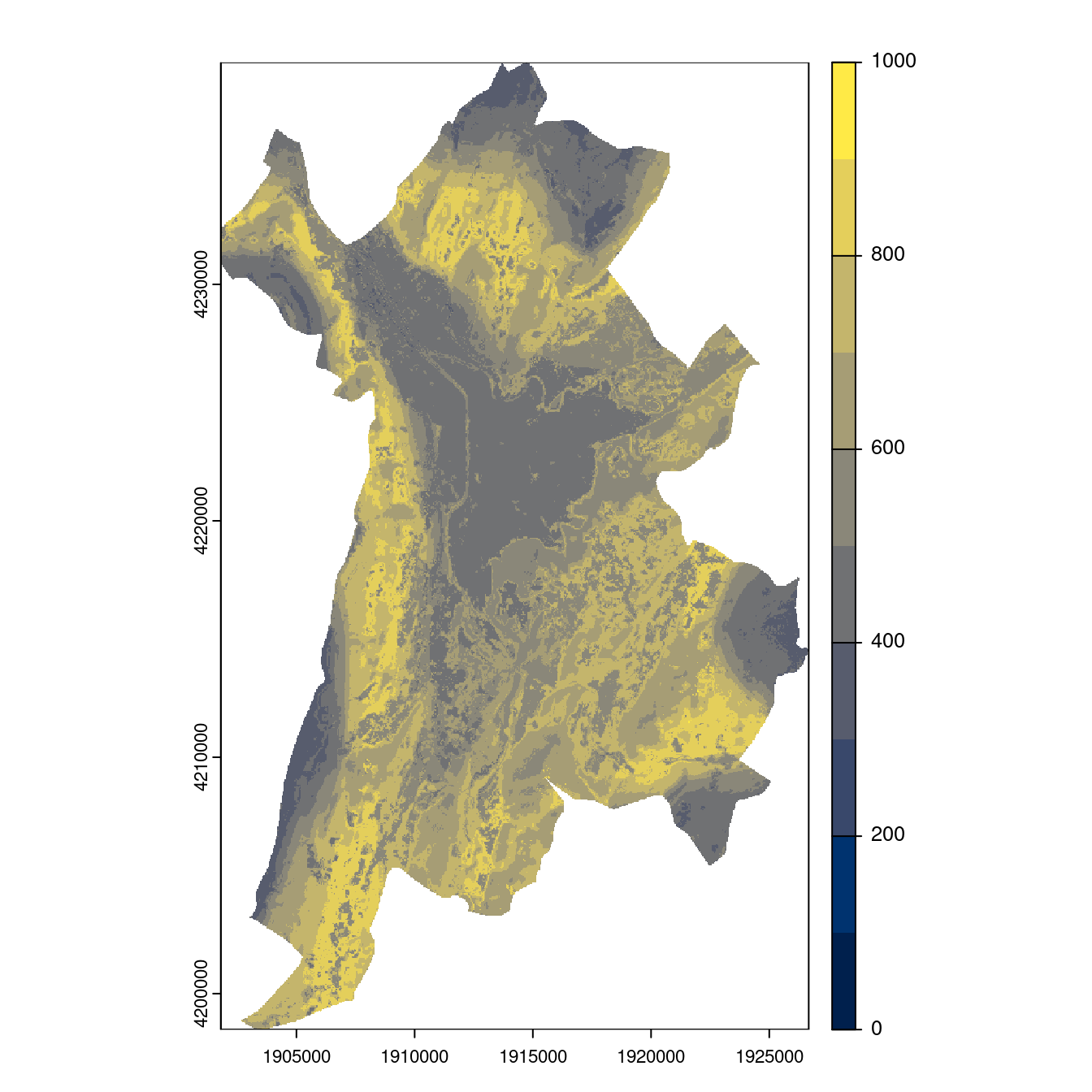 Projection des distributions potentielles contemporaine et futures jusqu'à l'horizon 2100 sous le scénario SSP5-8.5 (modèle d'ensemble, GCM IPSL).