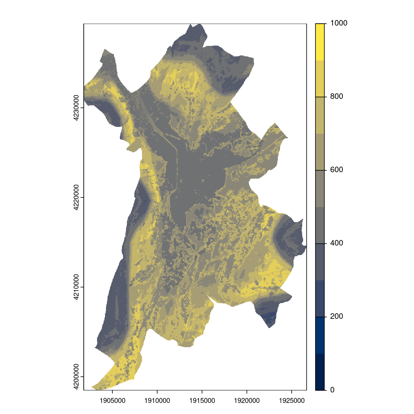 Projection des distributions potentielles contemporaine et futures jusqu'à l'horizon 2100 sous le scénario SSP5-8.5 (modèle d'ensemble, GCM IPSL).