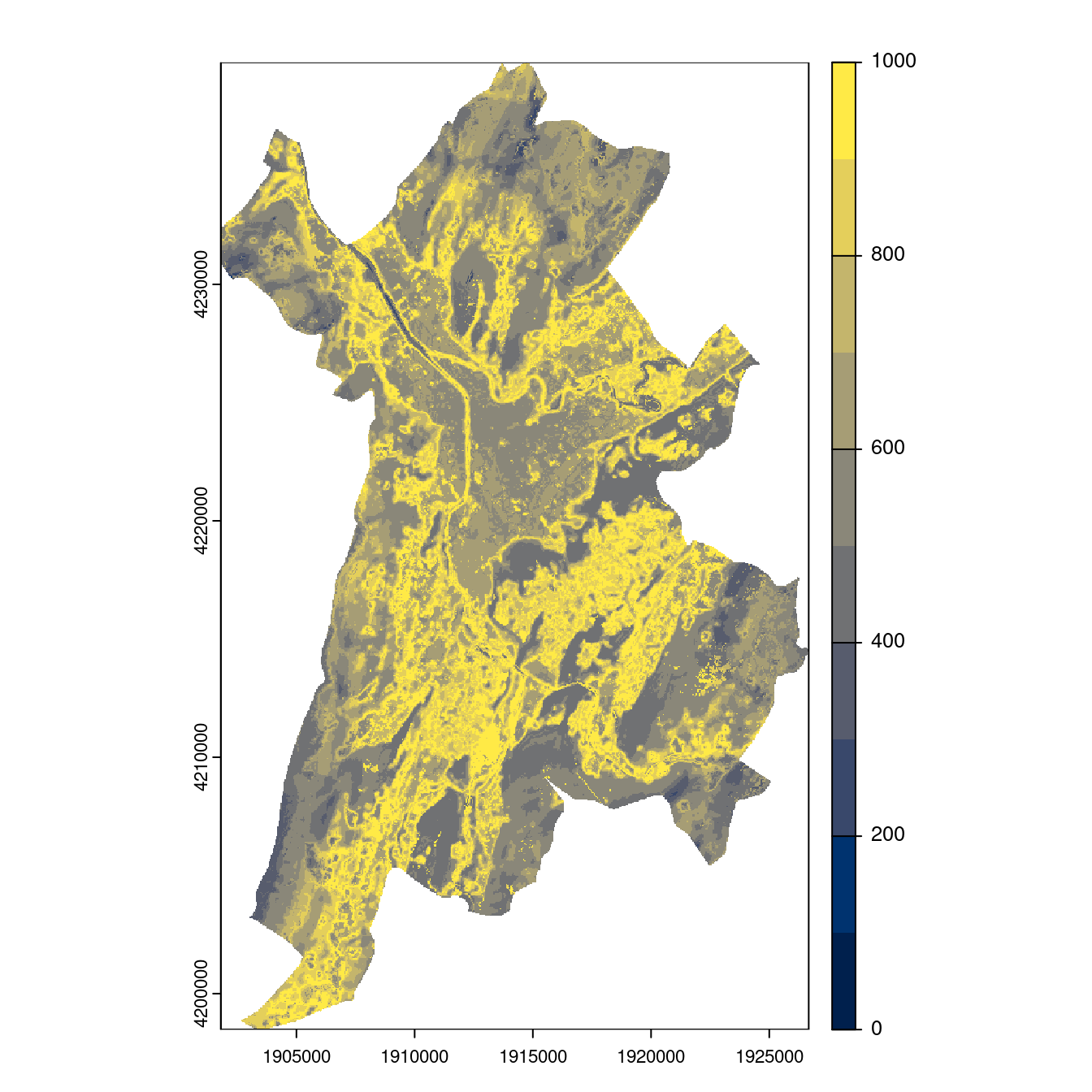 Projection des distributions potentielles contemporaine et futures jusqu'à l'horizon 2100 sous le scénario SSP5-8.5 (modèle d'ensemble, GCM IPSL).
