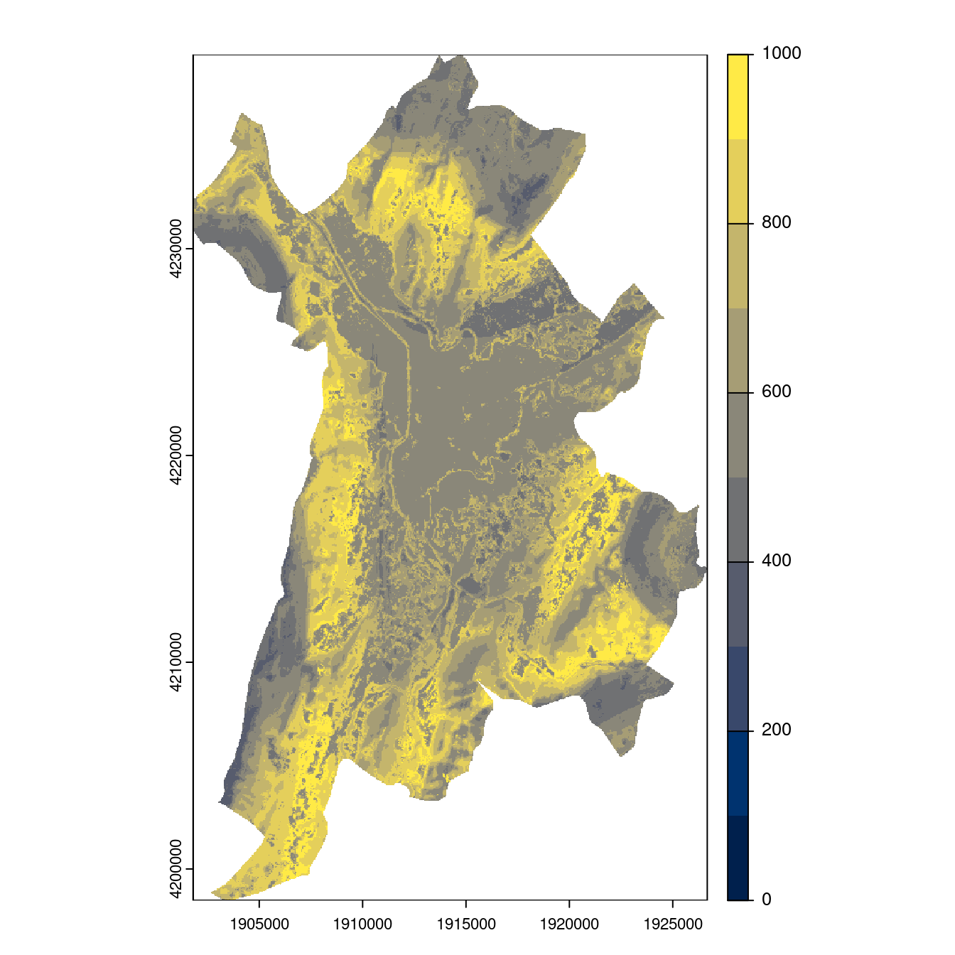 Projection des distributions potentielles contemporaine et futures jusqu'à l'horizon 2100 sous le scénario SSP5-8.5 (modèle d'ensemble, GCM IPSL).