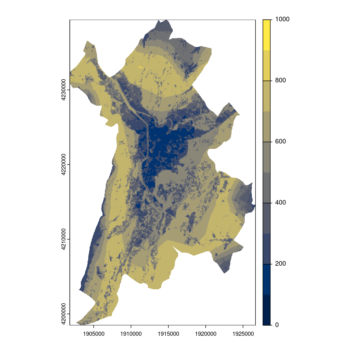 Projection des distributions potentielles contemporaine et futures jusqu'à l'horizon 2100 sous le scénario SSP5-8.5 (modèle d'ensemble, GCM IPSL).