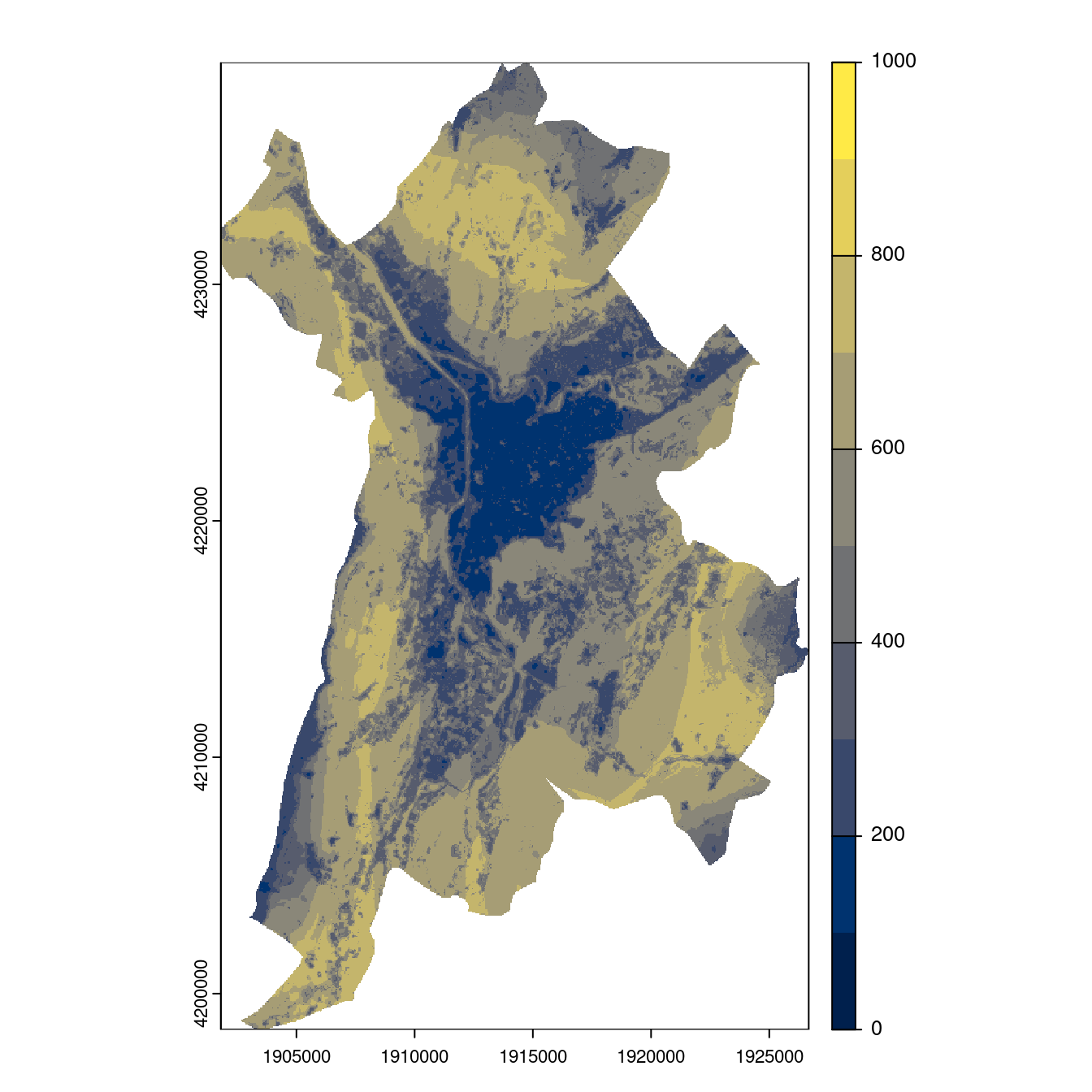 Projection des distributions potentielles contemporaine et futures jusqu'à l'horizon 2100 sous le scénario SSP5-8.5 (modèle d'ensemble, GCM IPSL).