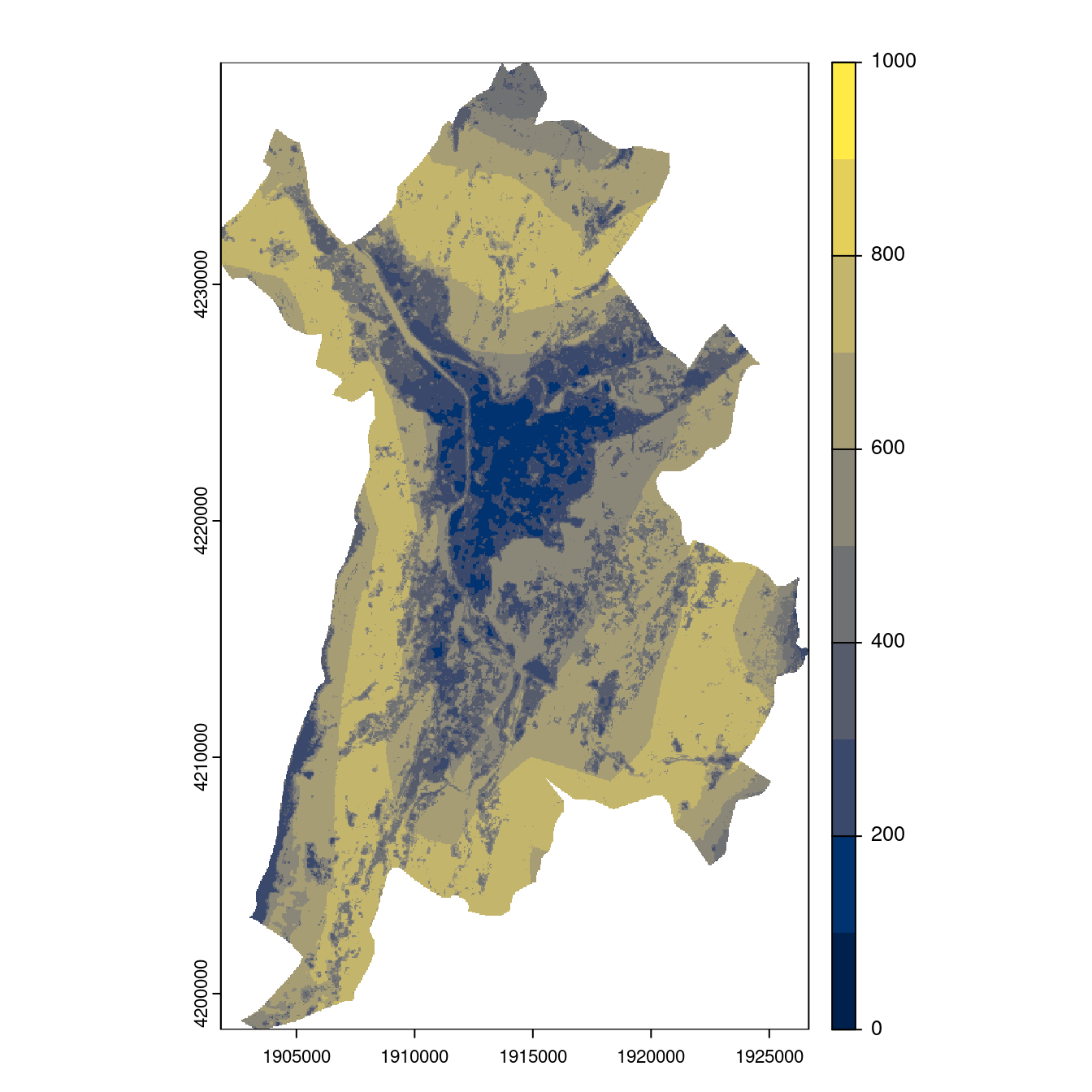 Projection des distributions potentielles contemporaine et futures jusqu'à l'horizon 2100 sous le scénario SSP5-8.5 (modèle d'ensemble, GCM IPSL).