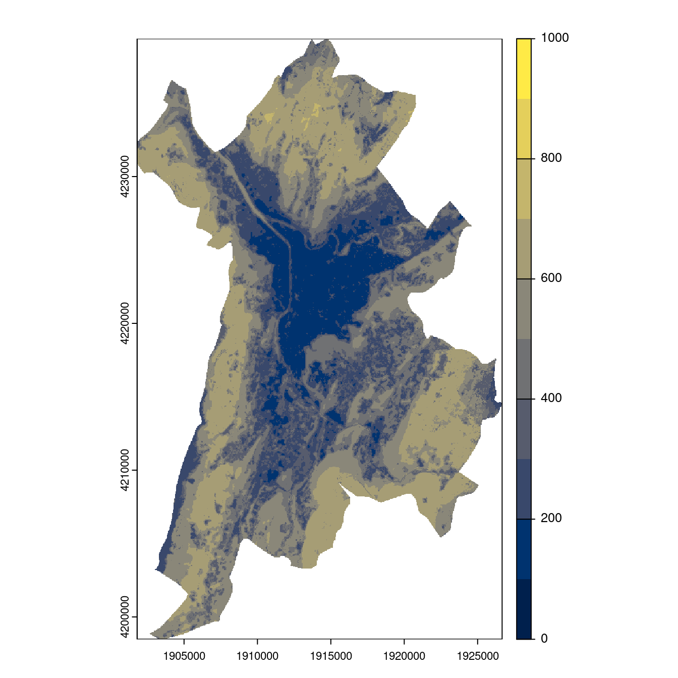 Projection des distributions potentielles contemporaine et futures jusqu'à l'horizon 2100 sous le scénario SSP5-8.5 (modèle d'ensemble, GCM IPSL).