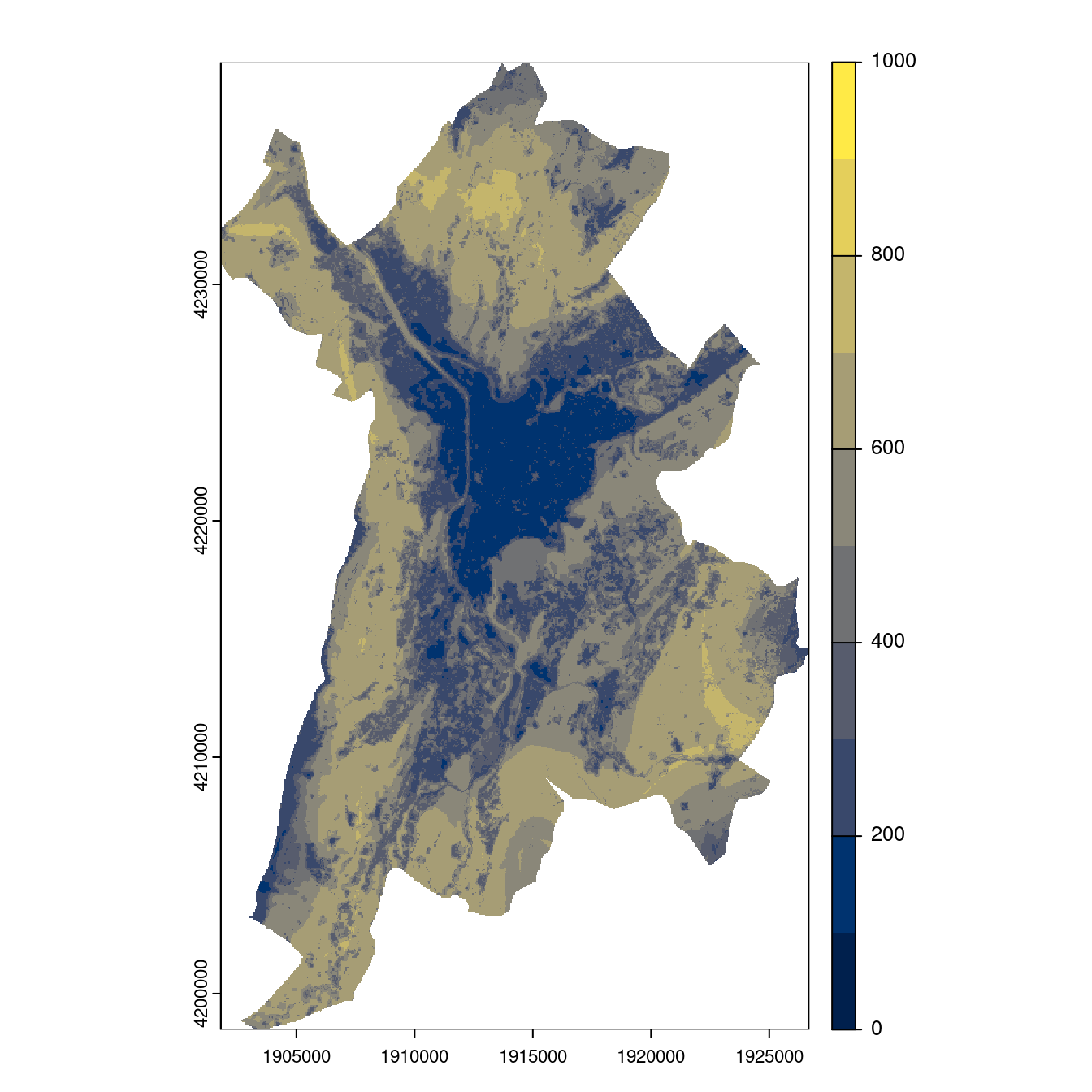 Projection des distributions potentielles contemporaine et futures jusqu'à l'horizon 2100 sous le scénario SSP5-8.5 (modèle d'ensemble, GCM IPSL).