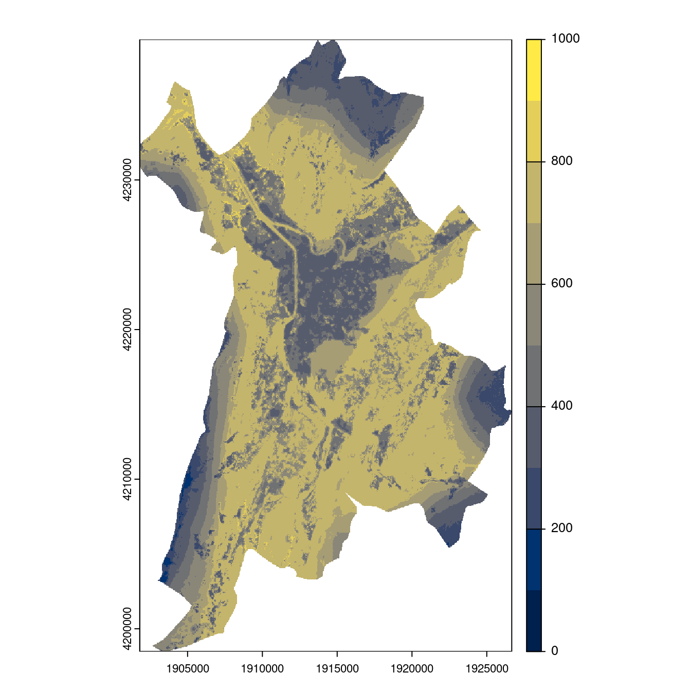 Projection des distributions potentielles contemporaine et futures jusqu'à l'horizon 2100 sous le scénario SSP5-8.5 (modèle d'ensemble, GCM IPSL).