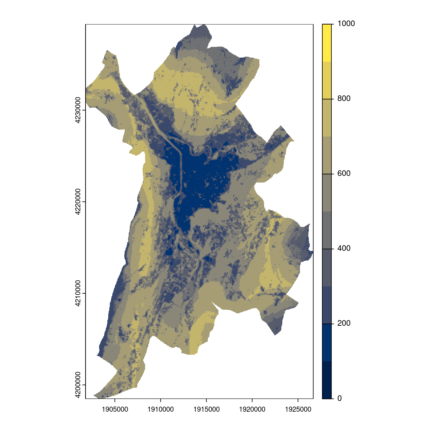 Projection des distributions potentielles contemporaine et futures jusqu'à l'horizon 2100 sous le scénario SSP5-8.5 (modèle d'ensemble, GCM IPSL).