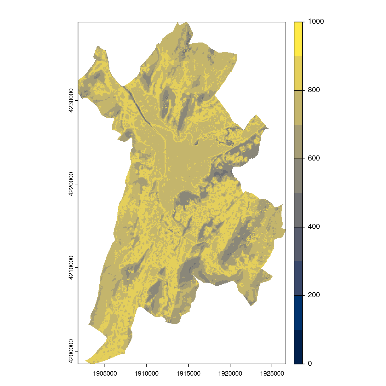 Projection des distributions potentielles contemporaine et futures jusqu'à l'horizon 2100 sous le scénario SSP5-8.5 (modèle d'ensemble, GCM IPSL).