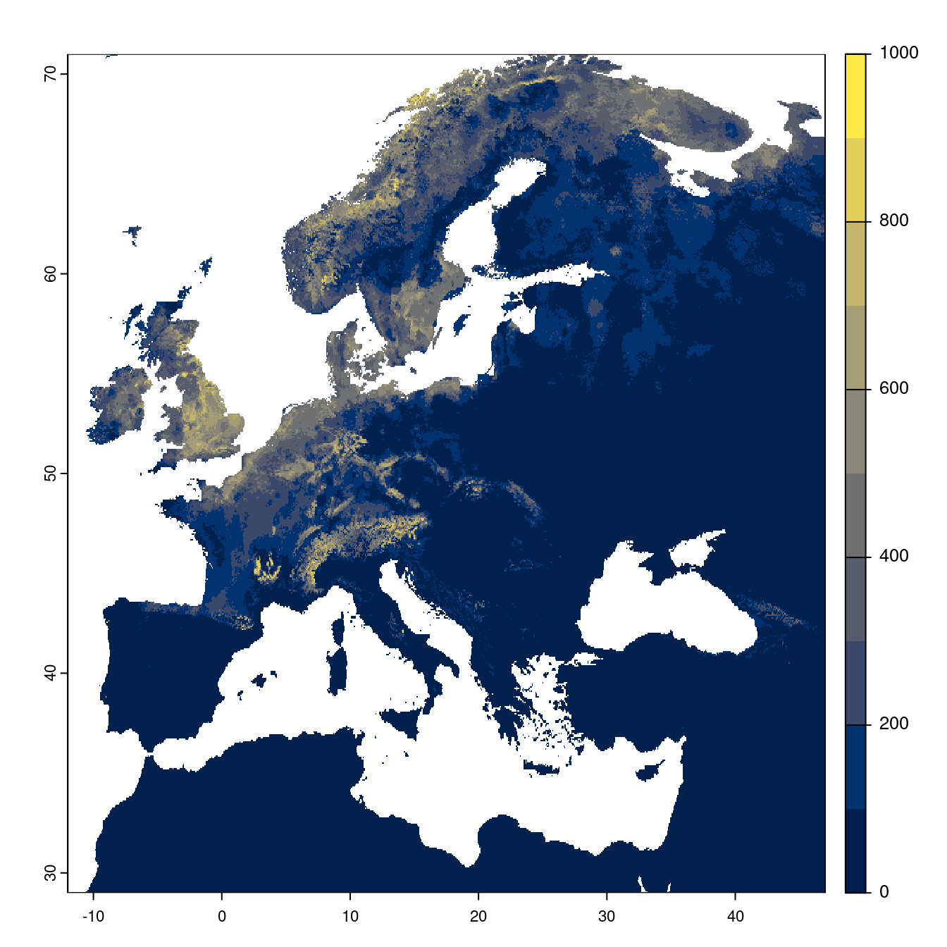 Projection des distributions potentielles futures jusqu'à l'horizon 2100 sous le scénario SSP5-8.5 (modèle d'ensemble).