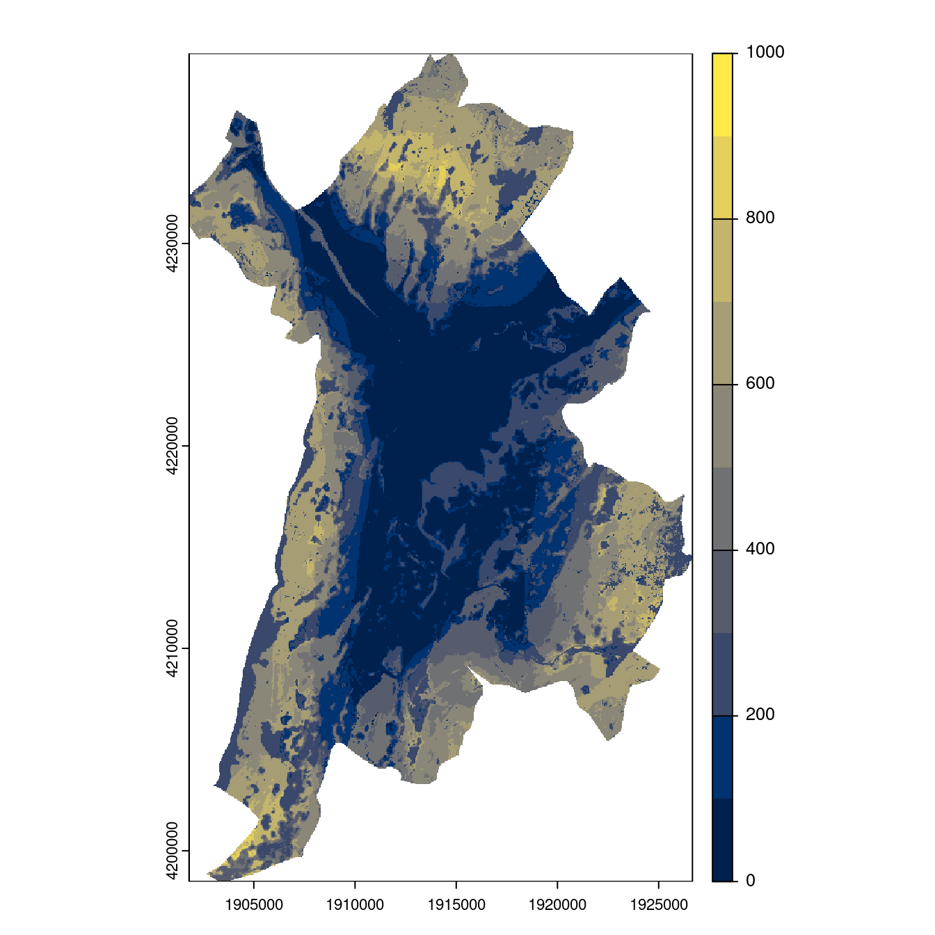 Projection des distributions potentielles contemporaine et futures jusqu'à l'horizon 2100 sous le scénario SSP5-8.5 (modèle d'ensemble, GCM IPSL).