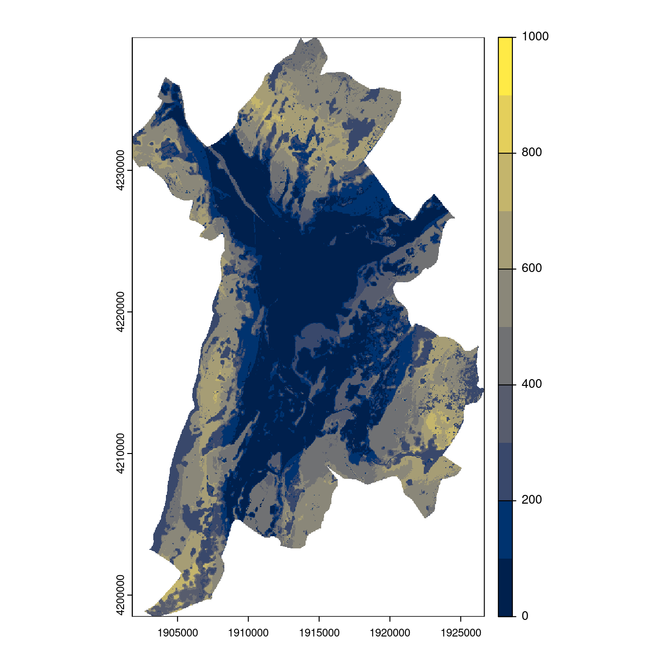 Projection des distributions potentielles contemporaine et futures jusqu'à l'horizon 2100 sous le scénario SSP5-8.5 (modèle d'ensemble, GCM IPSL).