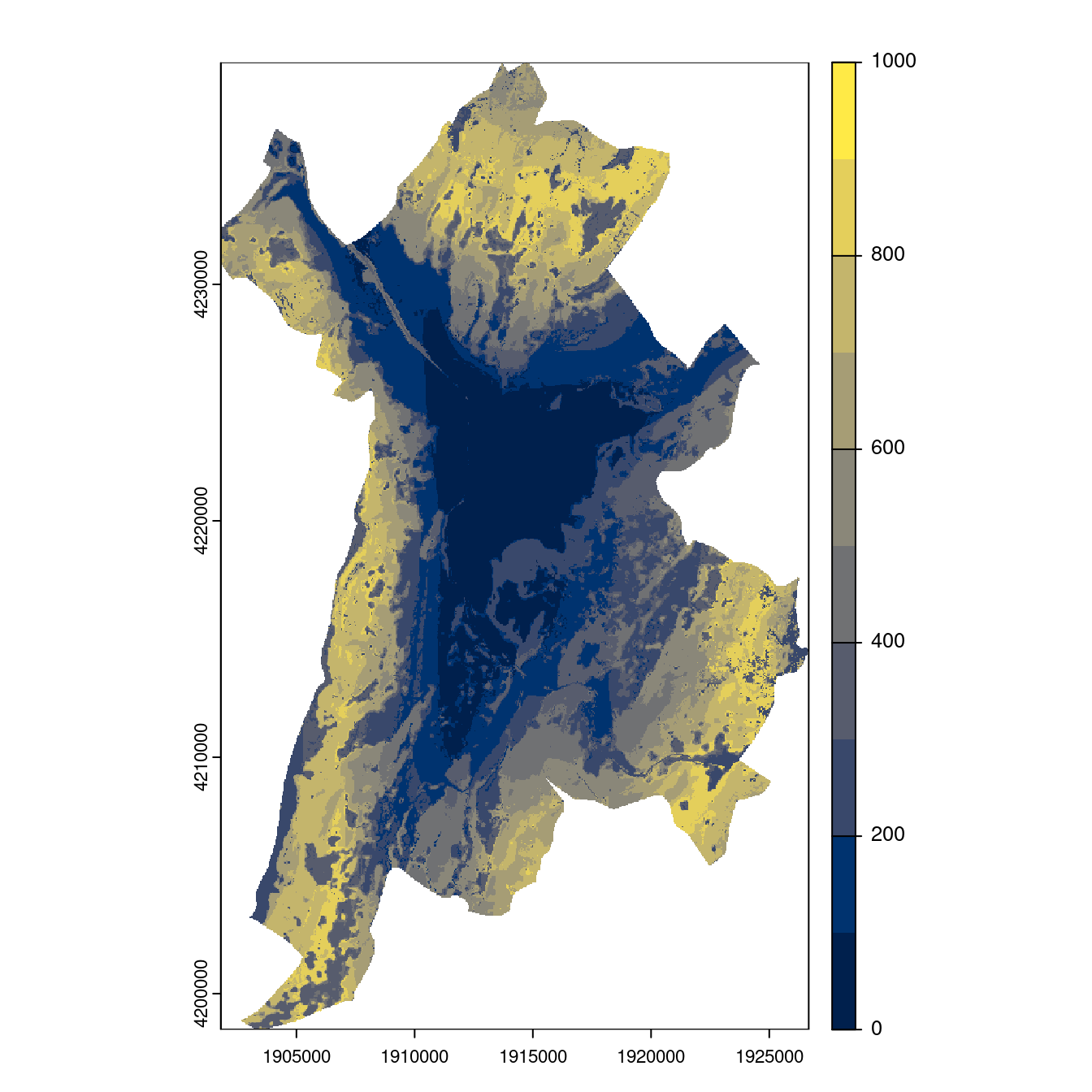 Projection des distributions potentielles contemporaine et futures jusqu'à l'horizon 2100 sous le scénario SSP5-8.5 (modèle d'ensemble, GCM IPSL).