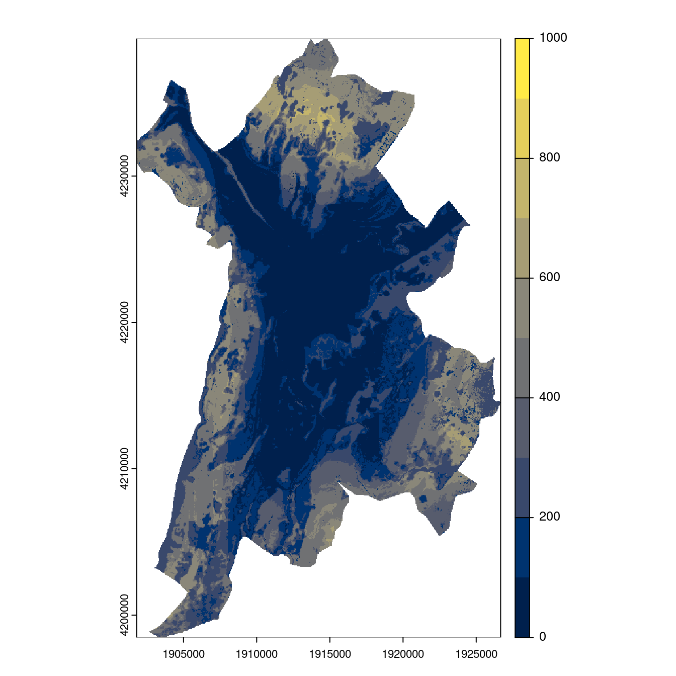 Projection des distributions potentielles contemporaine et futures jusqu'à l'horizon 2100 sous le scénario SSP5-8.5 (modèle d'ensemble, GCM IPSL).