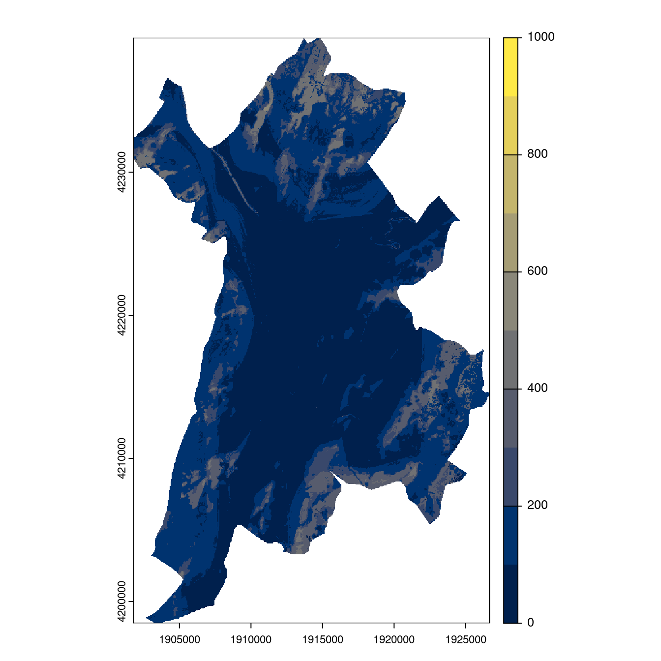 Projection des distributions potentielles contemporaine et futures jusqu'à l'horizon 2100 sous le scénario SSP5-8.5 (modèle d'ensemble, GCM IPSL).