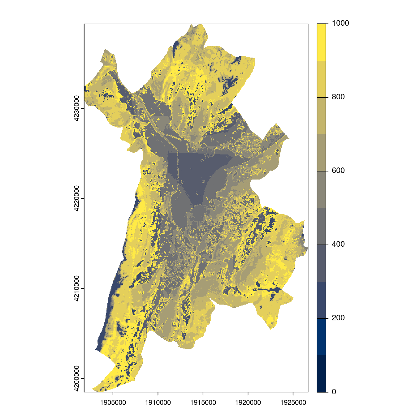 Projection des distributions potentielles contemporaine et futures jusqu'à l'horizon 2100 sous le scénario SSP5-8.5 (modèle d'ensemble, GCM IPSL).