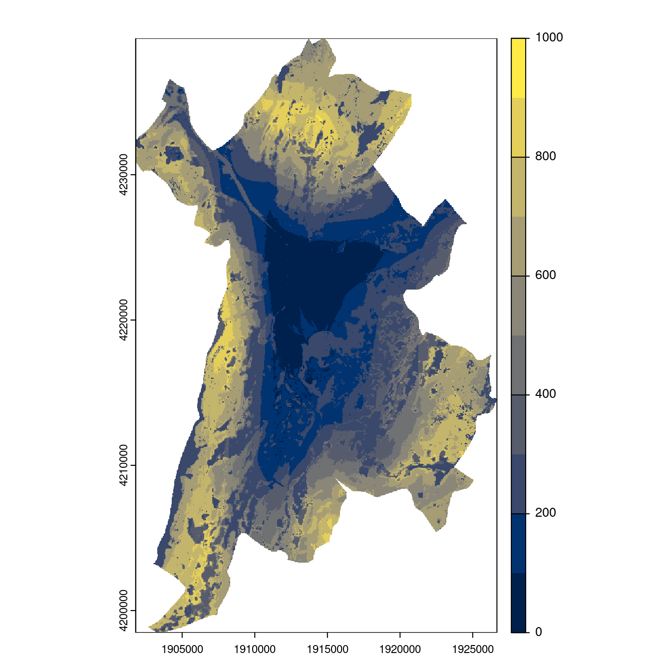 Projection des distributions potentielles contemporaine et futures jusqu'à l'horizon 2100 sous le scénario SSP5-8.5 (modèle d'ensemble, GCM IPSL).