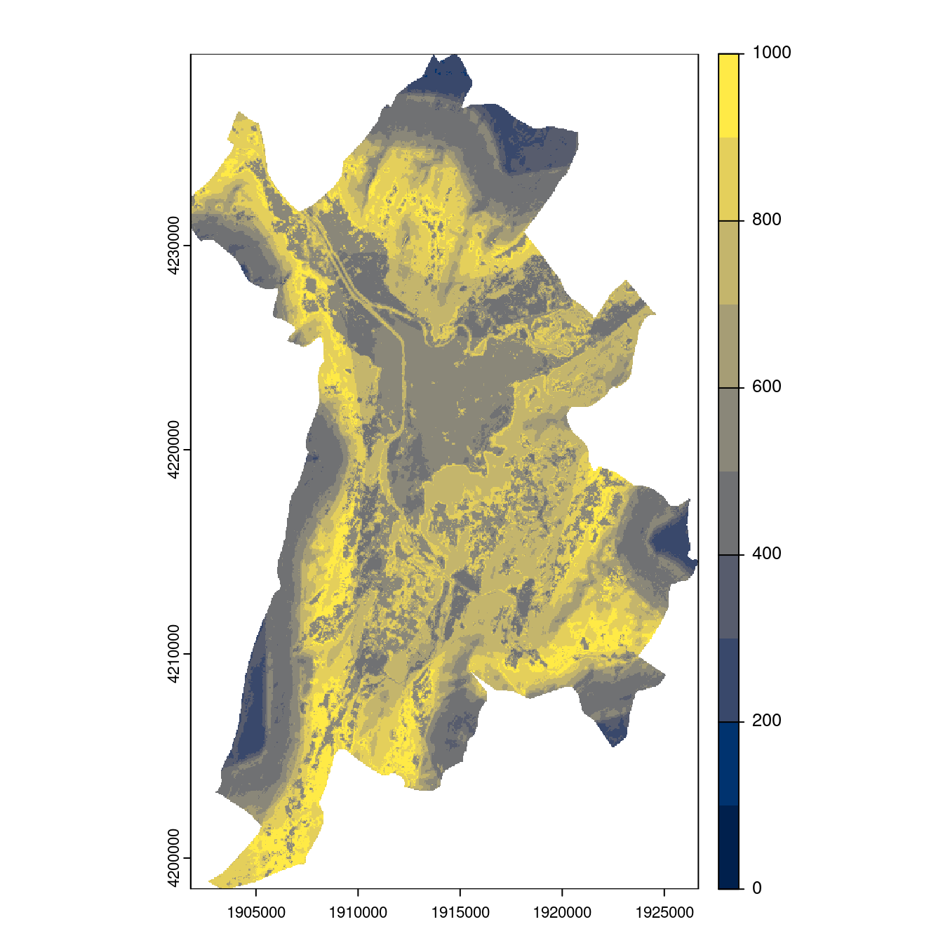 Projection des distributions potentielles contemporaine et futures jusqu'à l'horizon 2100 sous le scénario SSP5-8.5 (modèle d'ensemble, GCM IPSL).