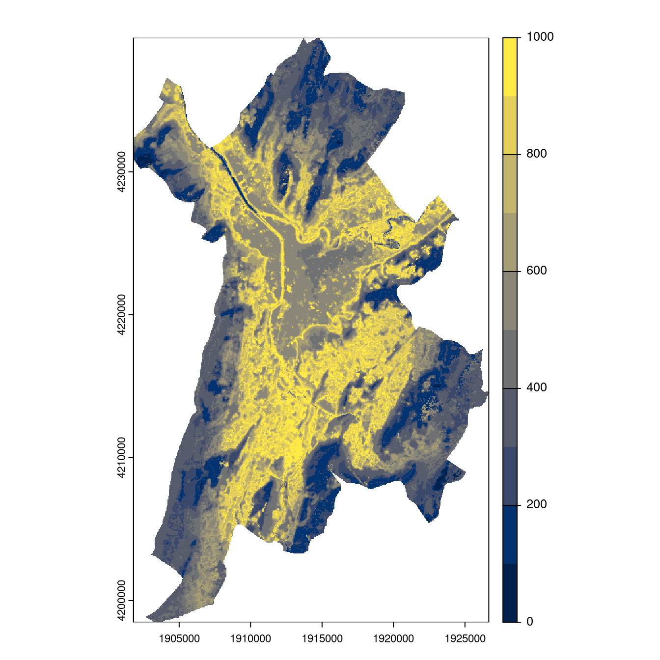Projection des distributions potentielles contemporaine et futures jusqu'à l'horizon 2100 sous le scénario SSP5-8.5 (modèle d'ensemble, GCM IPSL).