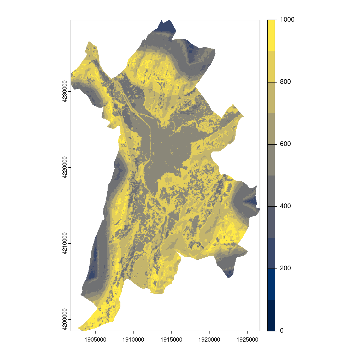Projection des distributions potentielles contemporaine et futures jusqu'à l'horizon 2100 sous le scénario SSP5-8.5 (modèle d'ensemble, GCM IPSL).
