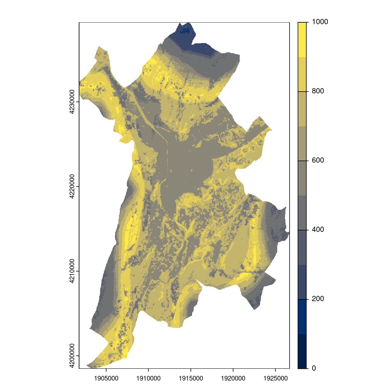 Projection des distributions potentielles contemporaine et futures jusqu'à l'horizon 2100 sous le scénario SSP5-8.5 (modèle d'ensemble, GCM IPSL).