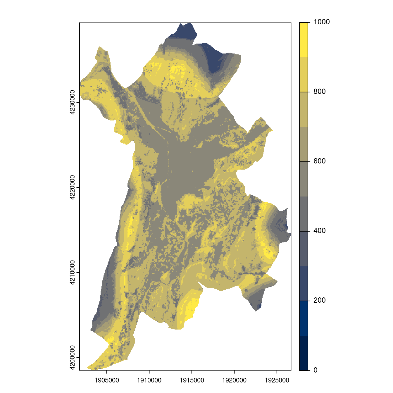 Projection des distributions potentielles contemporaine et futures jusqu'à l'horizon 2100 sous le scénario SSP5-8.5 (modèle d'ensemble, GCM IPSL).