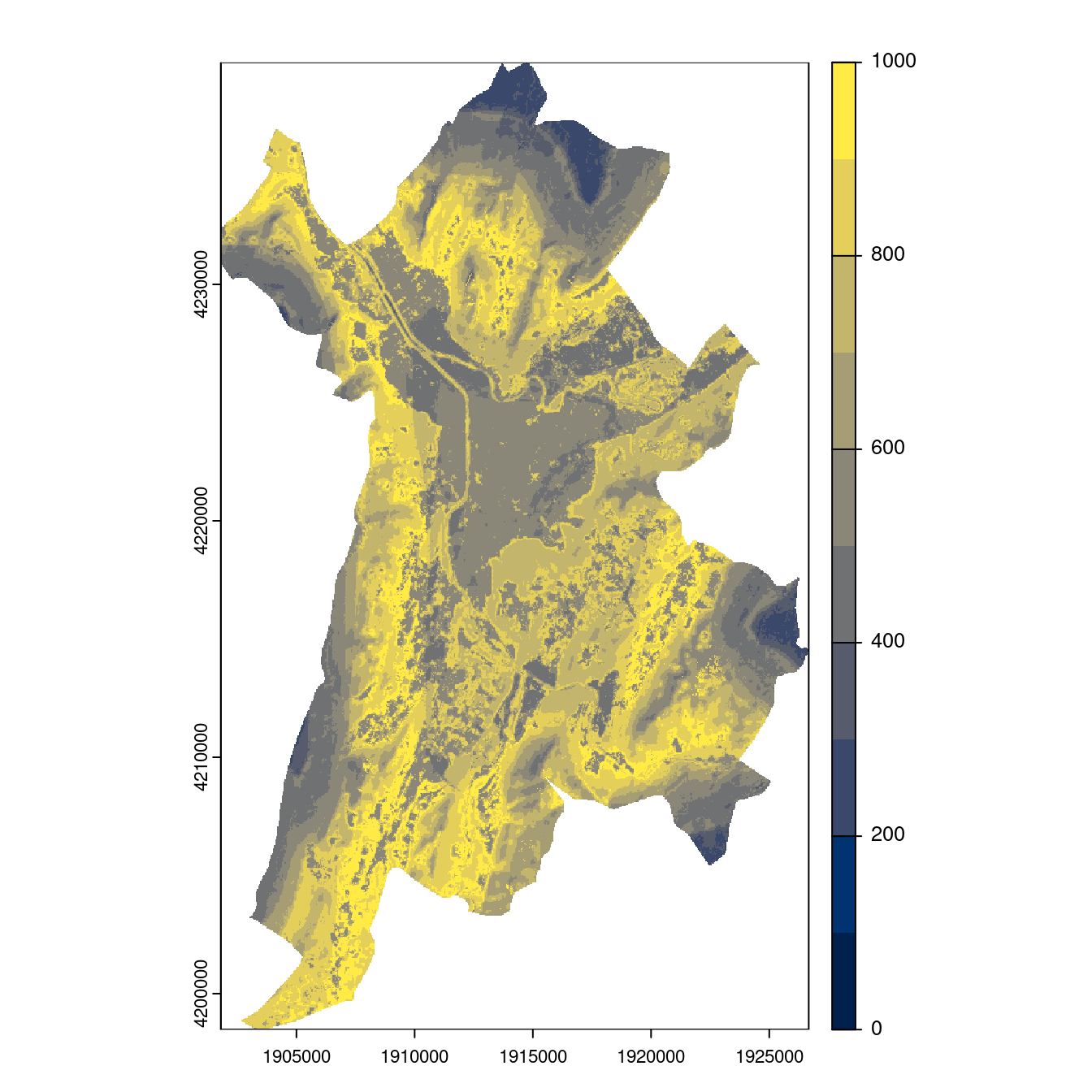 Projection des distributions potentielles contemporaine et futures jusqu'à l'horizon 2100 sous le scénario SSP5-8.5 (modèle d'ensemble, GCM IPSL).