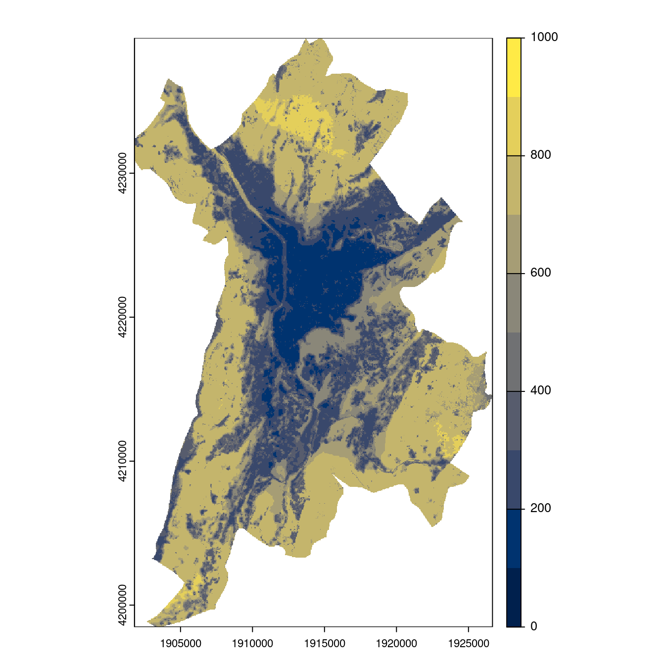 Projection des distributions potentielles contemporaine et futures jusqu'à l'horizon 2100 sous le scénario SSP5-8.5 (modèle d'ensemble, GCM IPSL).