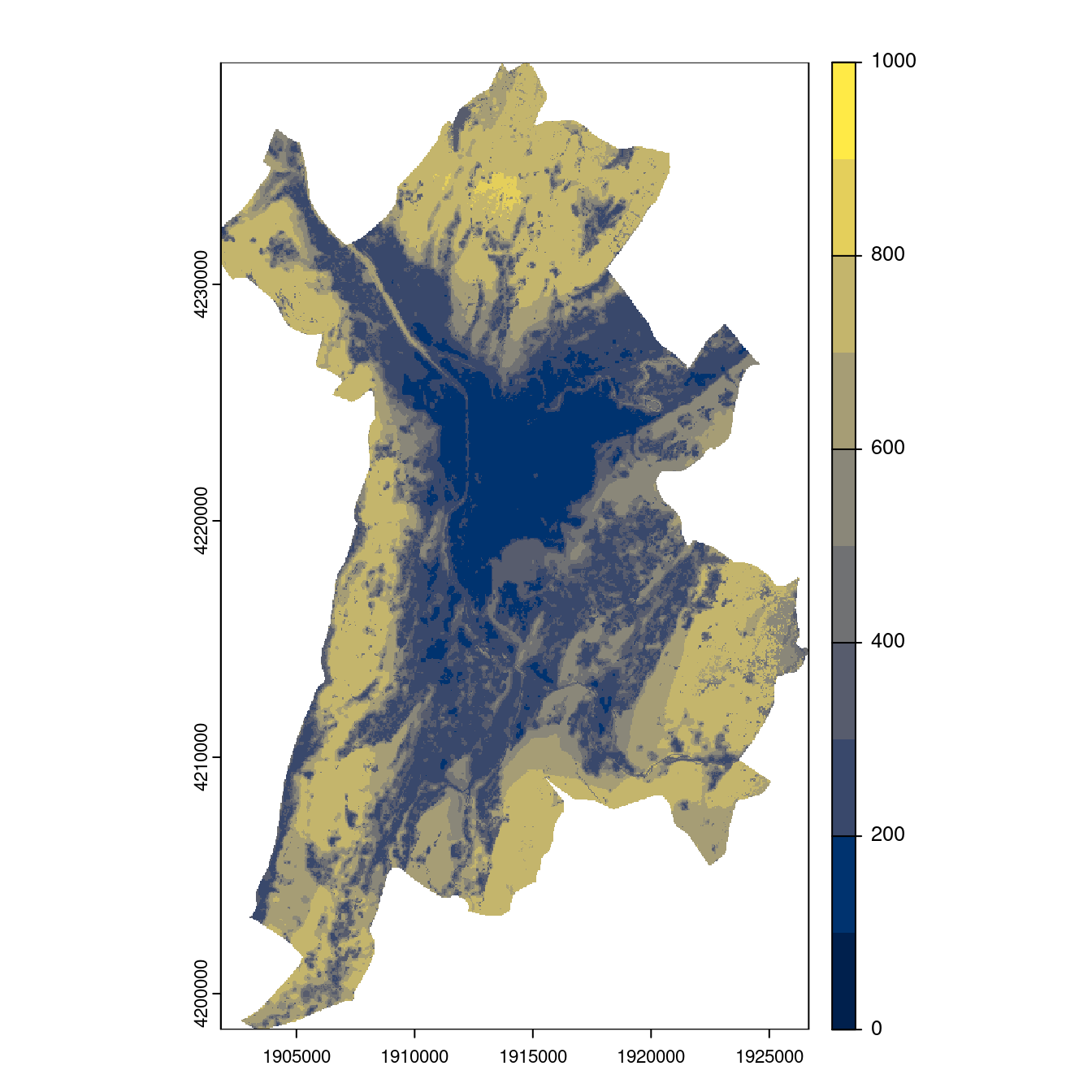Projection des distributions potentielles contemporaine et futures jusqu'à l'horizon 2100 sous le scénario SSP5-8.5 (modèle d'ensemble, GCM IPSL).