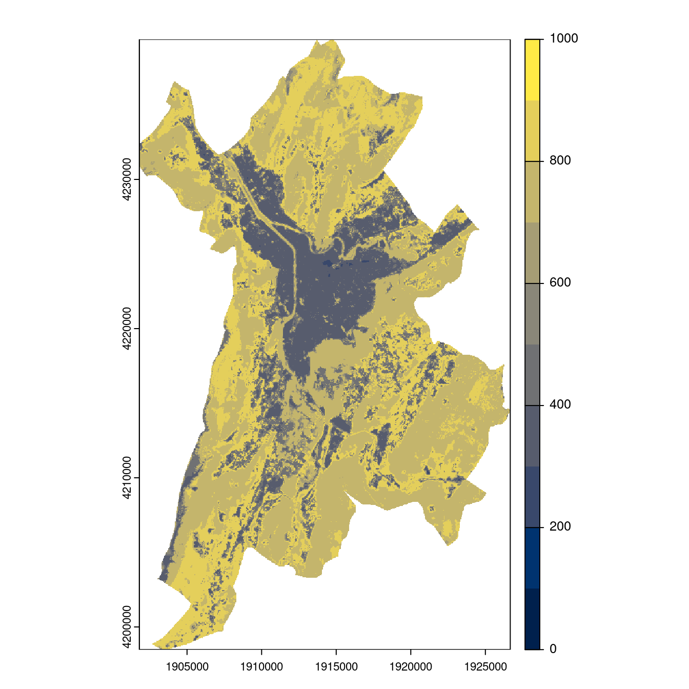 Projection des distributions potentielles contemporaine et futures jusqu'à l'horizon 2100 sous le scénario SSP5-8.5 (modèle d'ensemble, GCM IPSL).