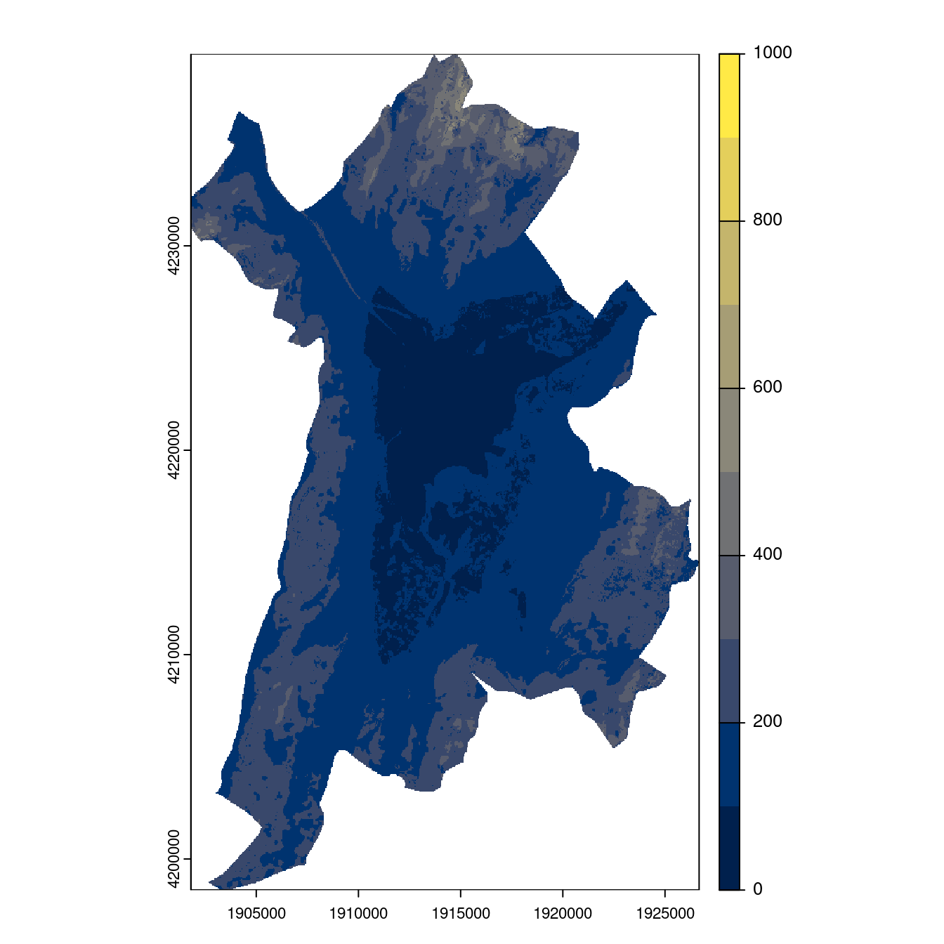 Projection des distributions potentielles contemporaine et futures jusqu'à l'horizon 2100 sous le scénario SSP5-8.5 (modèle d'ensemble, GCM IPSL).