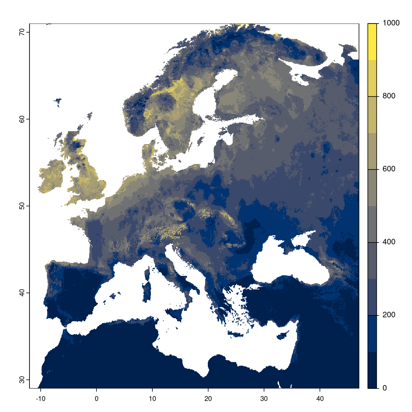 Projection des distributions potentielles futures jusqu'à l'horizon 2100 sous le scénario SSP5-8.5 (modèle d'ensemble).