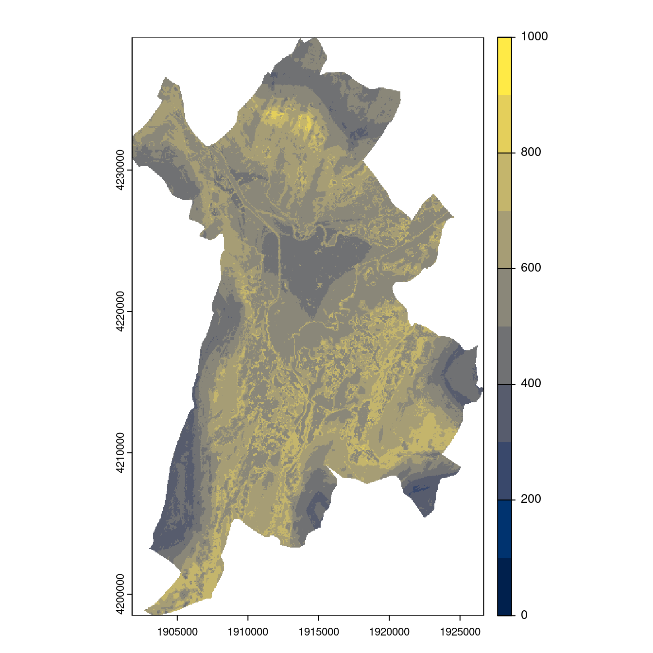 Projection des distributions potentielles contemporaine et futures jusqu'à l'horizon 2100 sous le scénario SSP5-8.5 (modèle d'ensemble, GCM IPSL).