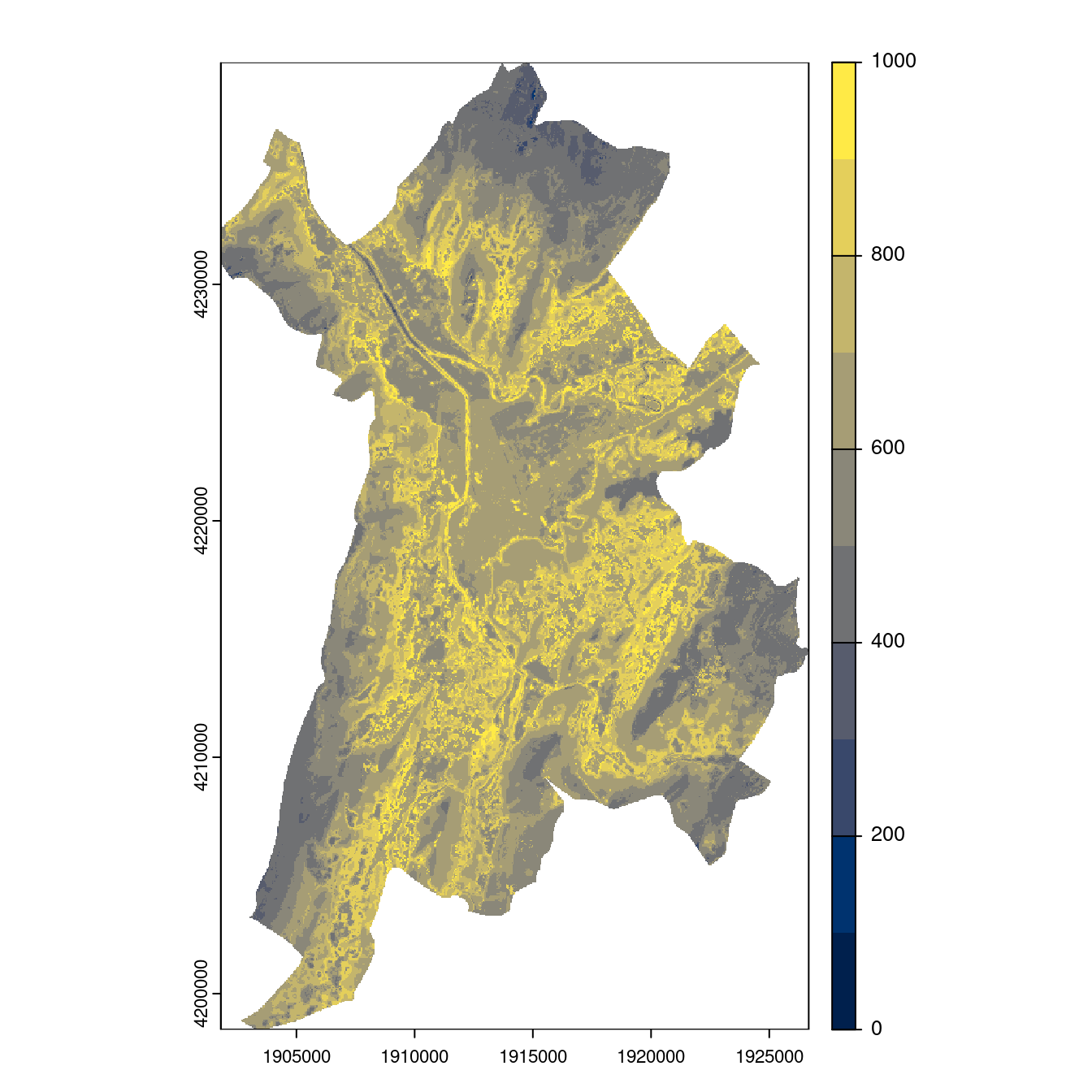 Projection des distributions potentielles contemporaine et futures jusqu'à l'horizon 2100 sous le scénario SSP5-8.5 (modèle d'ensemble, GCM IPSL).