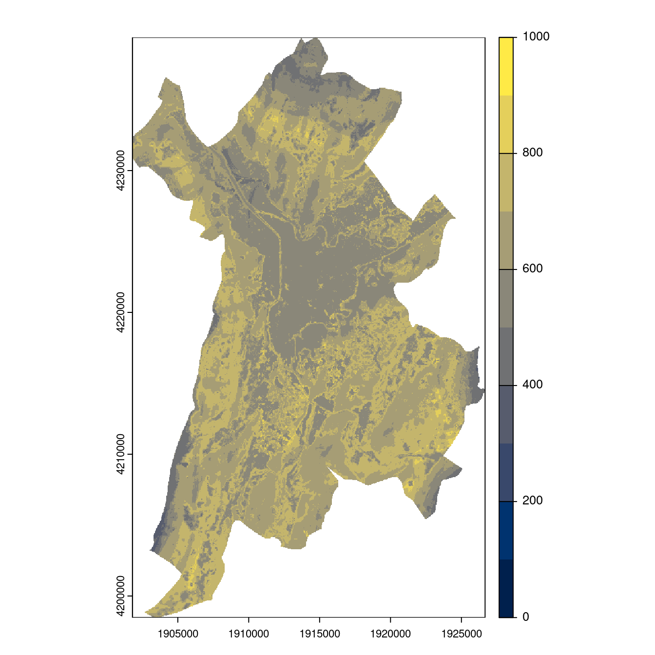 Projection des distributions potentielles contemporaine et futures jusqu'à l'horizon 2100 sous le scénario SSP5-8.5 (modèle d'ensemble, GCM IPSL).