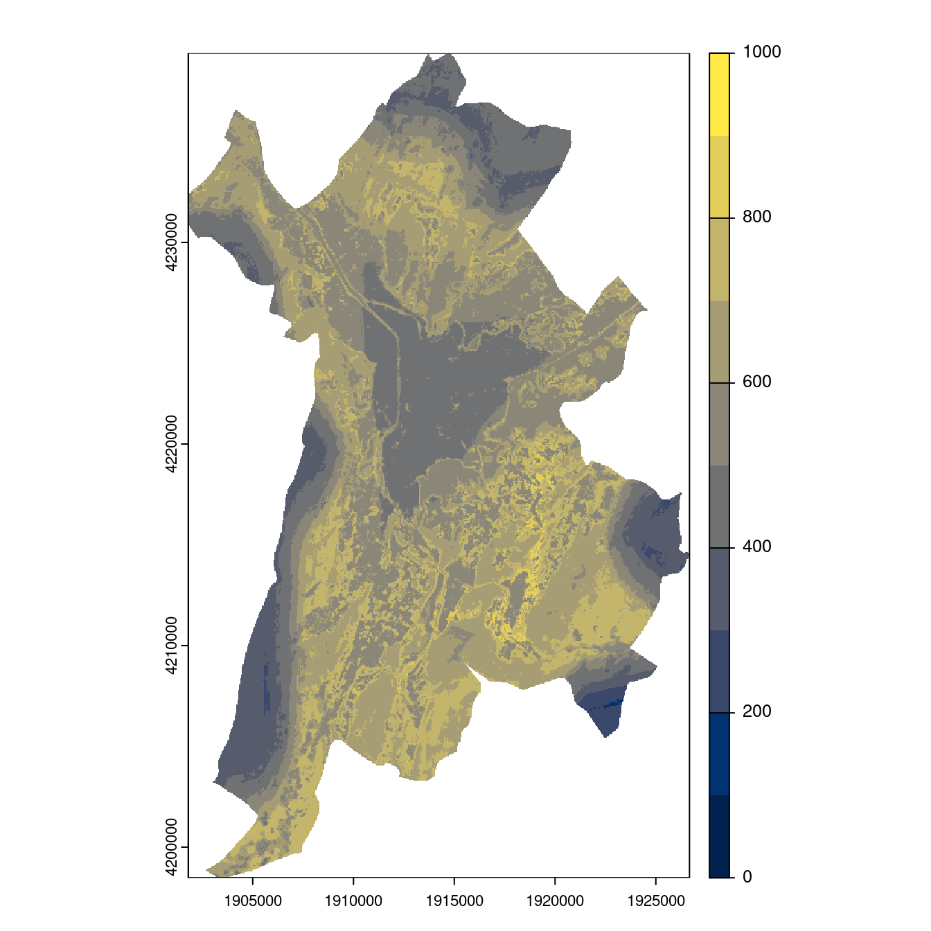 Projection des distributions potentielles contemporaine et futures jusqu'à l'horizon 2100 sous le scénario SSP5-8.5 (modèle d'ensemble, GCM IPSL).