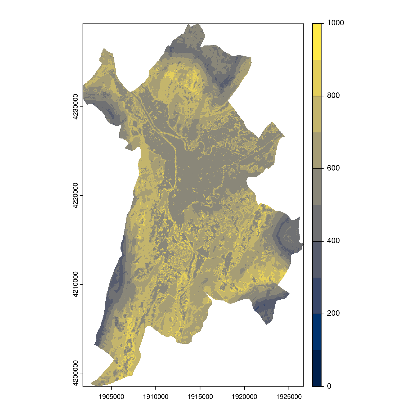 Projection des distributions potentielles contemporaine et futures jusqu'à l'horizon 2100 sous le scénario SSP5-8.5 (modèle d'ensemble, GCM IPSL).